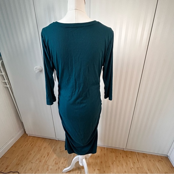 NWT Isabel Maternity by Ingrid and Isabel teal ribbed stretch vneck dress Size L - Picture 3 of 12